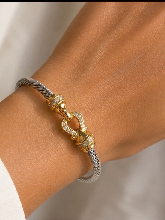 David Yurman Jewelry - David Yurman Sterling Silver 18K Gold Diamond Cable Hook Bracelet Medium M Box